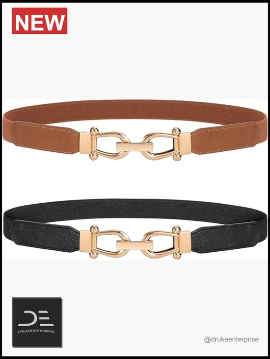 Stretchy Waist Belt with Gold Buckle - Elastic Skinny Belt main image 6